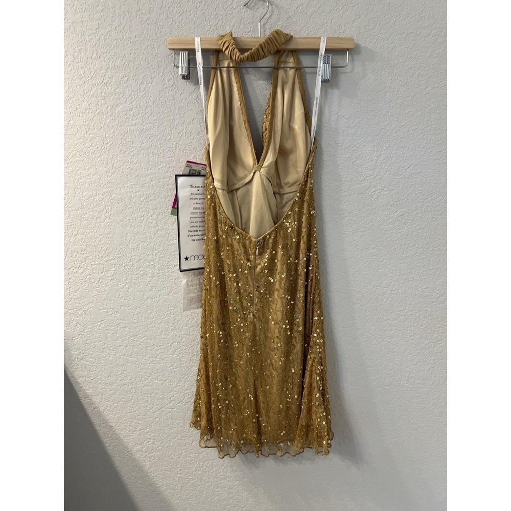 Morgan & Co Gold Sequin Halter Cocktail Dress Women's 9/10 - Picture 2 of 6